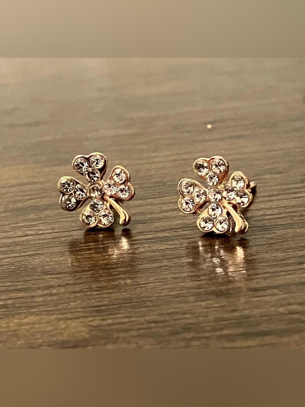 Gold Four Leaf Clover Earrings with Crystals